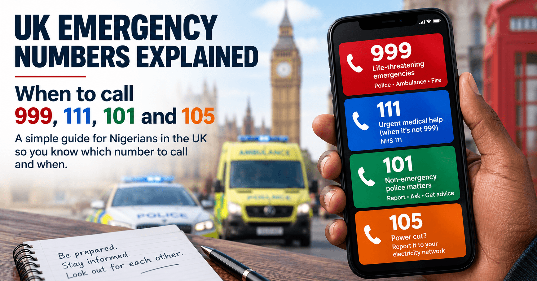 UK Emergency Numbers Explained: When to Call 999, 111, 101 and 105