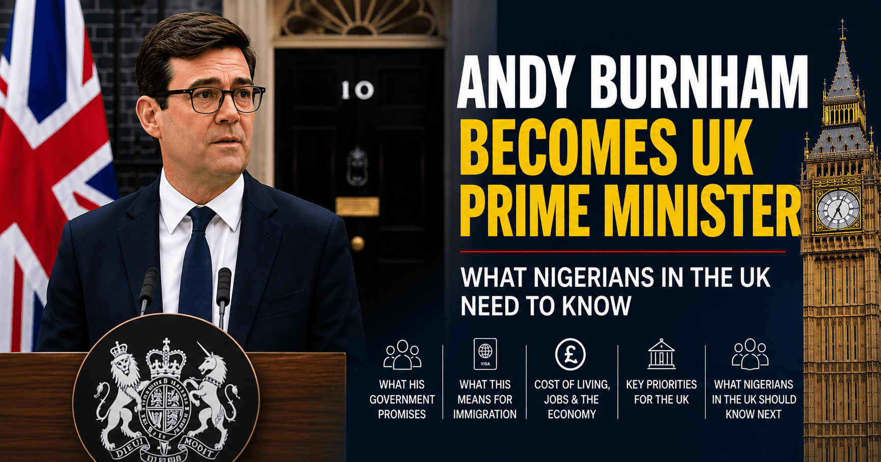 Andy Burnham Becomes UK Prime Minister: What Nigerians in the UK Need to Know