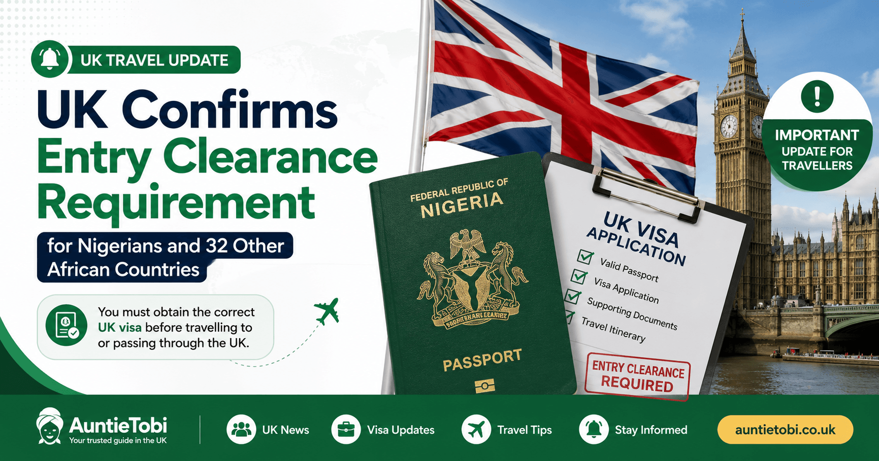 UK Confirms Entry Clearance Requirement for Nigerians and 32 Other African Countries